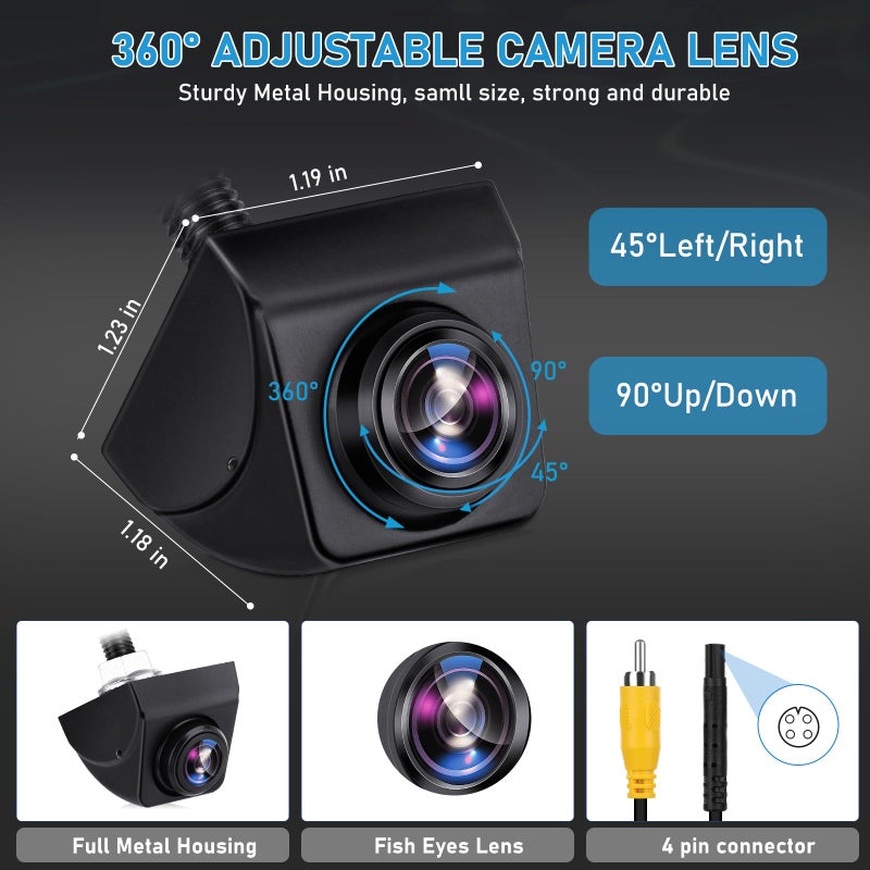 GLK Backup Camera Rear View Reverse Camera Front/Side/Rear Camera With 360 Rotation Angle Night Vision Ip69K Waterproof For Car - Image 2